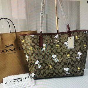Coach Brown and White Snoopy Tote